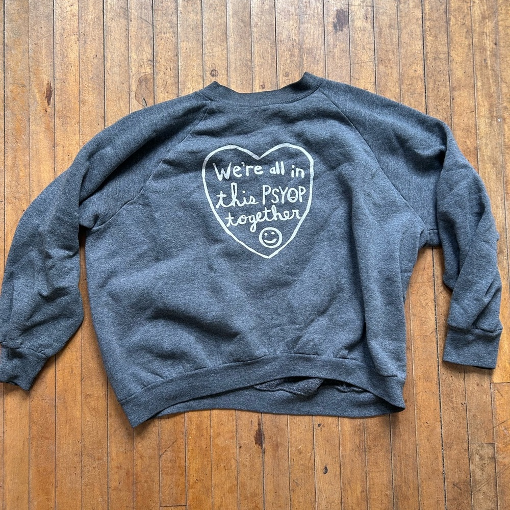 Shari Elf “The Art Queen” Original Upcycled Gray Graphic Sweatshirt